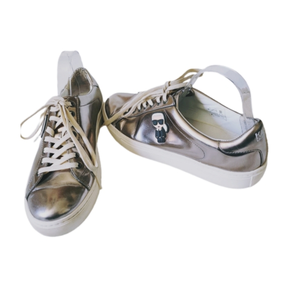 KARL LAGERFELD KL61033 SILVER MIRROR IKONIC LEATHER LOW TOP SNEAKERS - Picture 6 of 7
